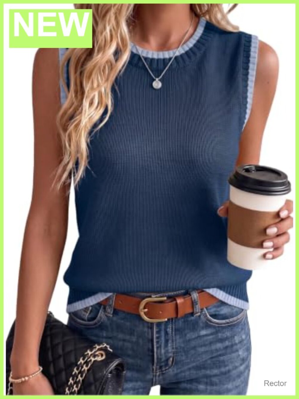 Women's 100% Cotton Sweater Vest Sleeveless Knit Top Crew Neck